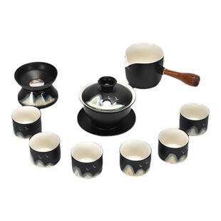 锦绣山河黑陶功夫茶具套装家用泡茶壶盖碗茶杯整套现代办公手绘