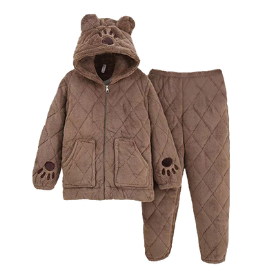 2025冬季新款法兰绒三层夹棉女士睡衣加绒加厚保暖女装家居服套装