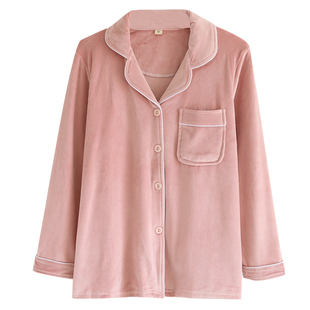 海岛绒单件睡衣女薄绒上衣秋冬珊瑚绒法兰绒长袖保暖家居服不加厚