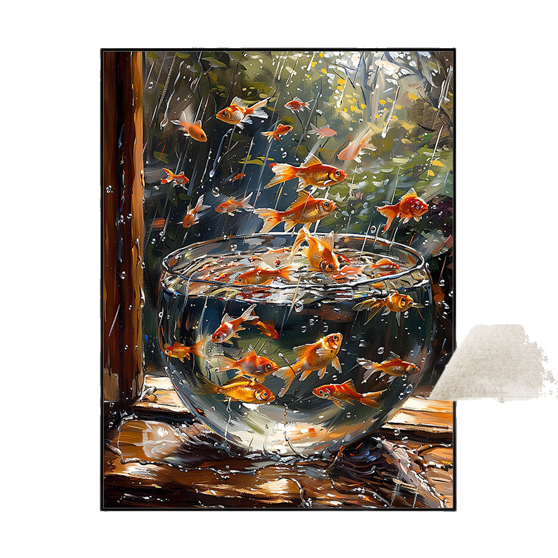 数字油画莫奈雨中金鱼高级油彩画