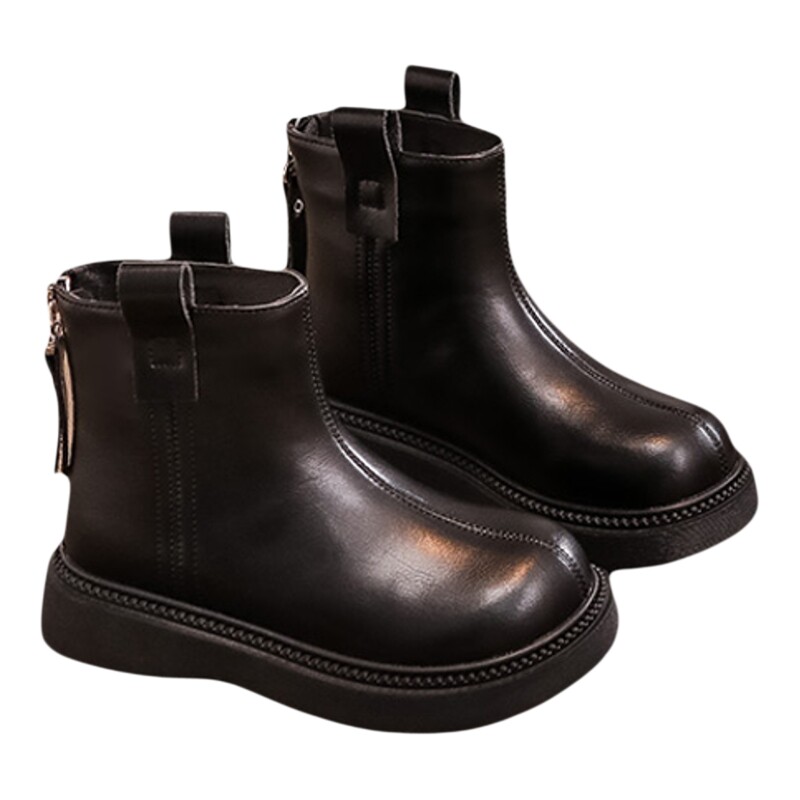 女童靴子儿童马丁靴2025新款秋冬季黑色加绒二棉软底公主风小皮靴