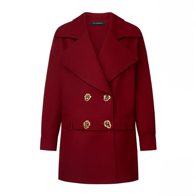 【现货】DevilBeauty翻领双排扣毛呢外套女宽松加厚保暖短款大衣