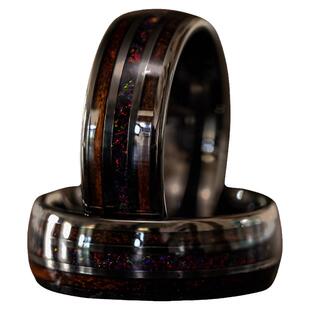 美国代购Opal◇手作华丽蛋白石镶嵌木制碳化钨8mm宽指环结婚戒指