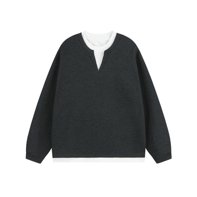 Dream made 假两件V领重磅卫衣男秋冬季新款加绒加厚男生内搭上衣