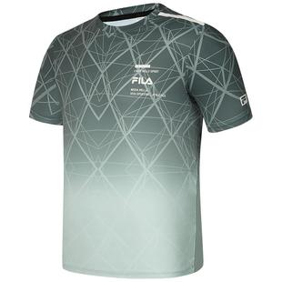 FILA 斐乐官方男子针织短袖衫2024夏新款健身运动基础满印渐变T恤