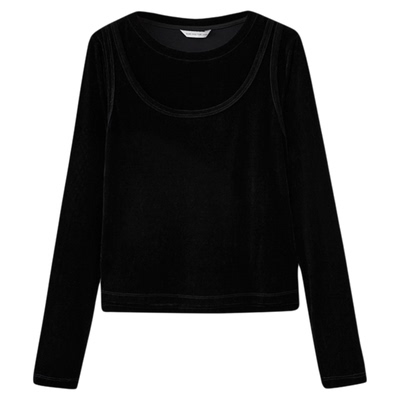 水云间黑色丝绒长袖T恤女修身上衣叠穿轻熟小众设计感2025秋新款