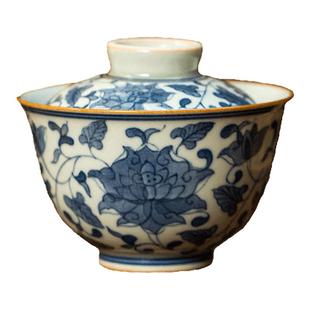 三勤堂手绘青花缠枝两才盖碗景德镇陶瓷功夫茶杯泡茶器高档敬茶碗