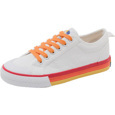 鸳鸯彩虹帆布鞋夏秋百搭小白鞋