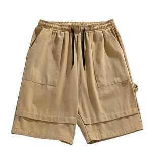 男士休闲五分裤男夏潮牌宽松卡其色短裤男款夏季纯棉工装裤子薄款