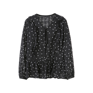 李子木先生春季休闲波点衬衫女2026新款V领显瘦百搭减龄长袖上衣