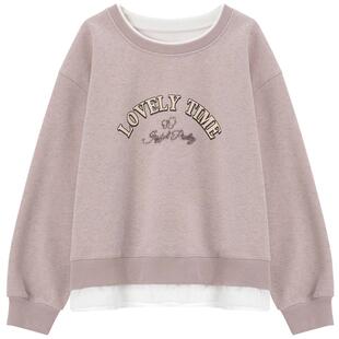 LAGOGO美妙时刻新年卫衣女拉谷谷2025冬新温柔粉色假两件圆领上衣