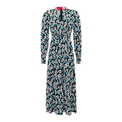 DVF蓝白命运之花V领A字裙连衣裙