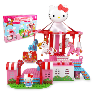 正品HelloKitty音乐旋转木马凯蒂猫苹果摩天轮咖啡店益智积木玩具