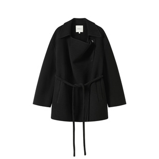 CROWNLESS未冕25秋冬新品高克重羊毛双面呢造型腰带翻领大衣