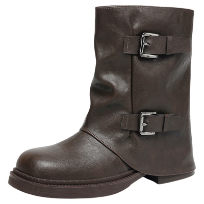 达芙妮西部中筒裤管靴堆堆短靴女