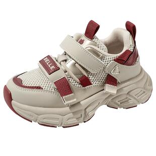 百丽童鞋女童运动鞋男童春季网面透气老爹鞋中大童时尚百搭跑步鞋