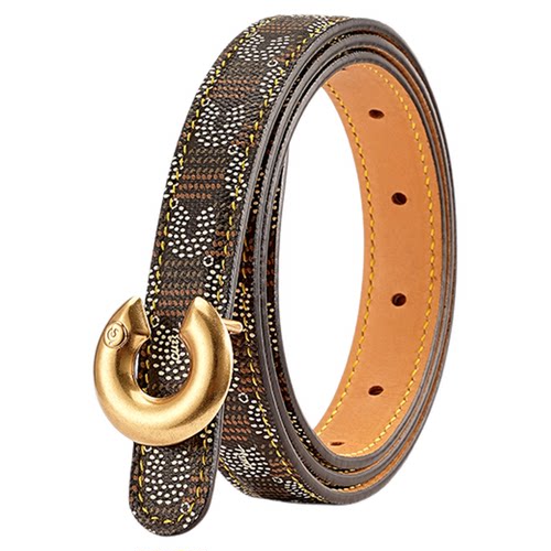 Cuisee/崔氏新款原创女士老花皮带C扣拼牛皮时尚百搭真皮腰带女