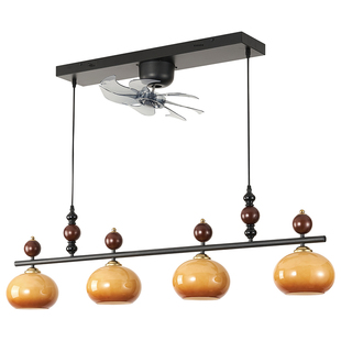 默川中古风餐厅吊灯宋式美学新款法式复古玻璃餐桌一字长条风扇灯