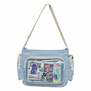 叽哩呱啦学院风百搭简约大容量斜挎包少女透明吧唧单肩包娃包痛包