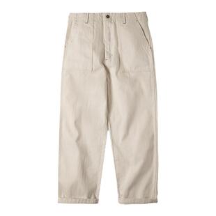 马登工装轻美式复古棉籽壳白色牛仔裤宽松直筒阔腿休闲长裤子男春