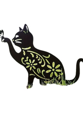 跨境镂空花纹猫咪铁艺花园装饰猫抓蝴蝶设计庭院绿植花卉地插装饰