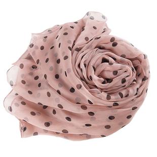 粉色波点丝巾真丝桑蚕丝百搭长款纱巾新款搭配大围巾春秋女高级感