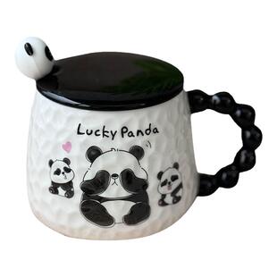 可爱熊猫马克杯带勺子陶瓷咖啡杯子高级感办公室成都纪念品伴手礼