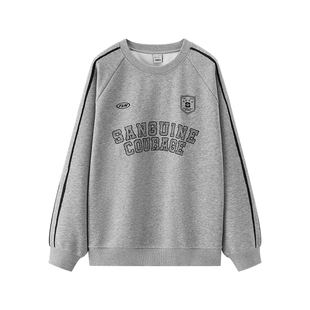 森马卫衣男冬加绒内搭2025新款复古运动风撞色印花情侣装oversize