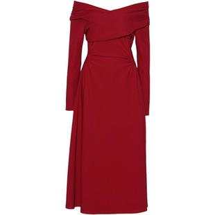 DPLAY2025年秋季新款法式红色连衣裙女好看气质洋气修身长款裙子