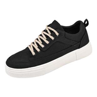 帆布男鞋夏季透气小众设计百搭休闲板鞋学生运动厚底增高黑色布鞋