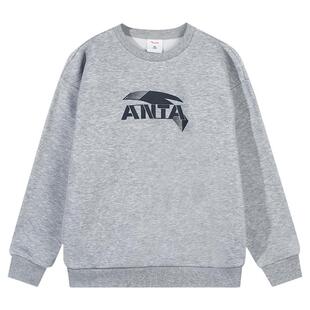 安踏儿童卫衣男大童2026春季新款加绒加厚运动长袖上衣针织套头衫