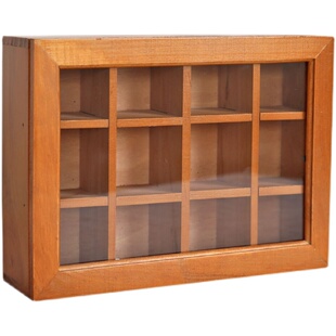 盲盒木质展示架复古桌面首饰盒饰品收纳盒玻璃盖防尘12格印章盒子