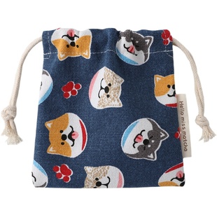 日系和风招财小号12安帆布束口袋女卡通可爱收纳袋布艺迷你防尘