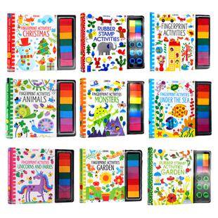 Usborne Fingerprint Activities 手指印画书英文原版绘本圣诞怪兽花园恐龙动物元素 创意绘画DIY活动书螺旋装帧低幼儿童艺术启蒙