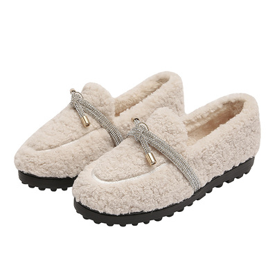 厚底豆豆鞋女冬季加绒2025年新款一脚蹬外穿毛毛鞋棉鞋大码41到43