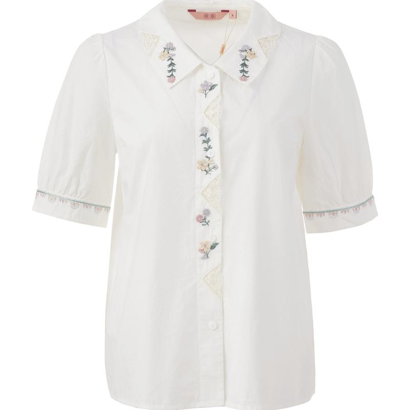渔服饰春装女款2024年新款刺绣花简约休闲衬衣服FGGA2205