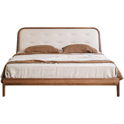 欣雅图黑胡桃木真皮软包实木床