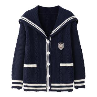 东京岁时记JK制服毛衣针织开衫外套女藏青海军领学院风宽松慵懒春