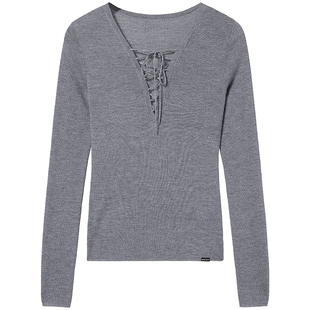 [大领口]Miss Sixty2026春季针织衫系带羊毛桑蚕丝混纺设计毛衣