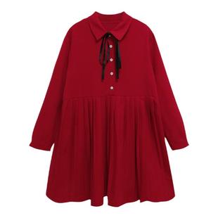 孕妇装秋季连衣裙小个子中长款大码红色2025孕妇遮肚子不显怀裙子