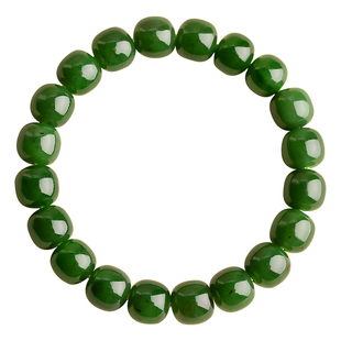 和田玉碧玉手链女天然菠菜绿圆珠手串官方正品俄罗斯籽料碧玉手串