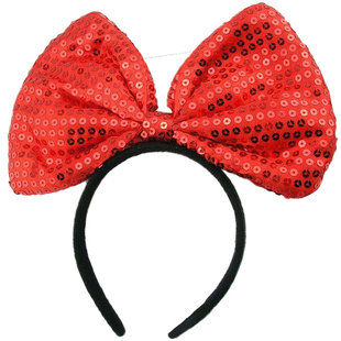 舞会圣诞头箍节日派对表演出亮片大蝴蝶结米奇米妮兔耳朵发箍发卡