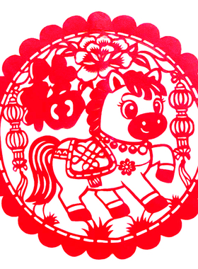 剪之缘马福红色镂空手工剪纸成品