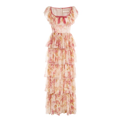 Wardrobes by chen25AW 绯云叠梦真丝⾦条乔其蝴蝶结连⾐裙