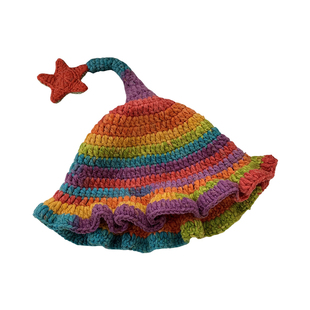 多巴胺彩色星星精灵针织帽子女冬季保暖显脸小荷叶边毛线帽巫师帽