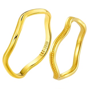 老凤祥波纹黄金情侣对戒足金范系列简约五金婚嫁戒指纯金素圈首饰