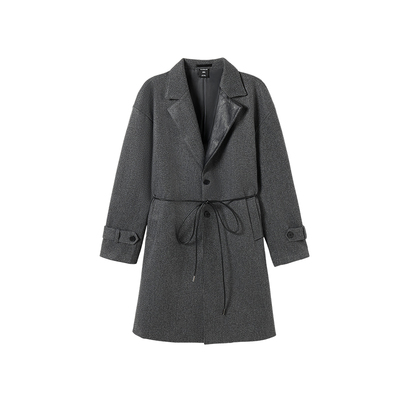 GEEEKPANDA中长款拼接呢子大衣