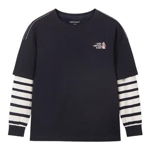 暇步士童装儿童T恤春秋新品男童宽松圆领衫女童假两件宝宝上衣