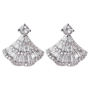 小众时尚微镶满钻扇形耳钉2026新款爆款高级感超闪耳环项链套装女