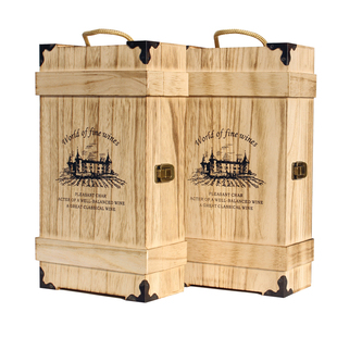 红酒包装礼盒空盒两只装葡萄酒盒木箱子高档实木质红酒木盒双支